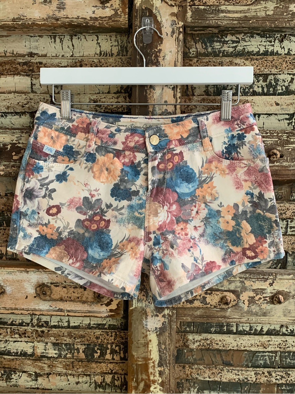 Zara TRF Trafaluc Floral Multi Print Women's Denim Boho Shorts, Coquette, EUC, 4